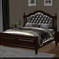 Wooden Double Bed with Diamond Tufted Upholstered Headboard and Nightstands in Cozy Bedroom