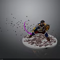 3D Armored Character Model With Dynamic Pink Fragments Shield And Circular Base