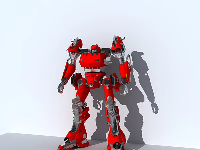Smart Machine Robot With Red Mechanical Design Standing On White Background And Metal Components 3d model