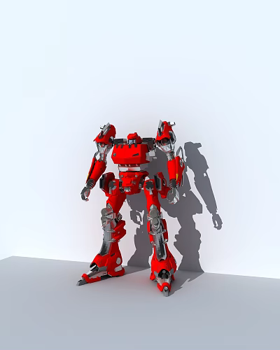 Smart Machine Robot With Red Mechanical Design Standing On White Background And Metal Components 3d model