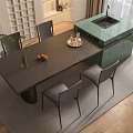 Modern Dining Table Set with Gray Chairs Vase Oranges Tray Glassware and Green Kitchen Island
