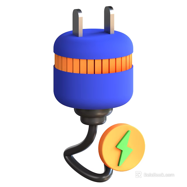 Smart Machine With Blue Body Orange Stripes Black Hook And Yellow Lightning Icon 3d model 