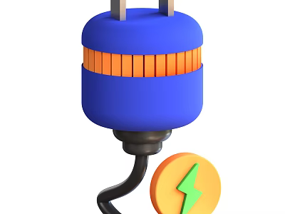 Smart Machine With Blue Body Orange Stripes Black Hook And Yellow Lightning Icon 3d model