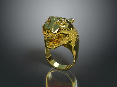 Golden Panther Head Shaped Fashion Ring As Stylish Jewelry Accessory Piece 3d model