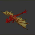 Fantasy Red Dragon With Yellow Wings And Detailed Scales In Flying Pose