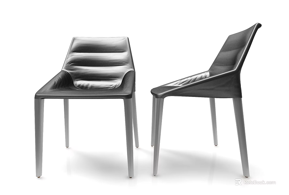 Modern Leisure Chairs with Streamlined Leather Backrest and Sleek Metal Legs Design 3d model 