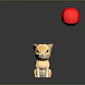 Low Poly Game Character Fox Sitting On Blue Mat With White Milk And Red Ball