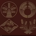 Golden Wheat Ear Carving Art With Geometric Patterns On Red Background 3d model