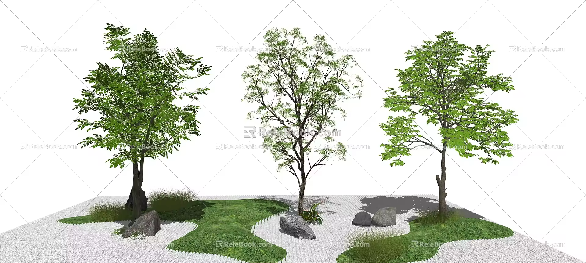 Modern tree landscape sketch dry landscape 3d model
