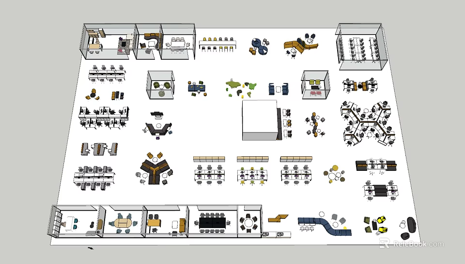 Office Desk Layout With Components Storage Chair And Workspace Accessories 3d model
