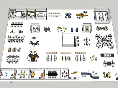 Office Desk Layout With Components Storage Chair And Workspace Accessories 3d model