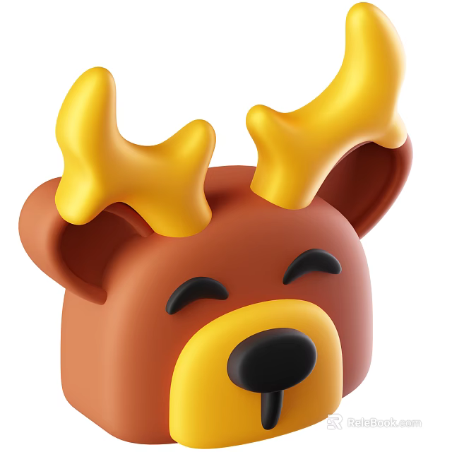 Cute Cartoon Animal Head With Brown Body Yellow Antlers And Closed Eyes 3d model 