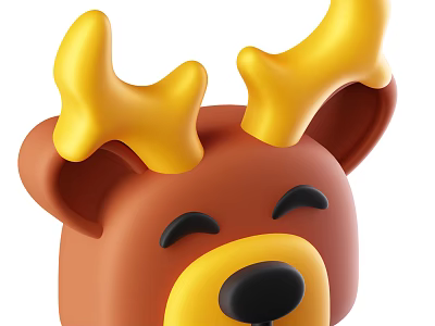 Cute Cartoon Animal Head With Brown Body Yellow Antlers And Closed Eyes 3d model