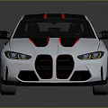 White Sports Car with Black Red Stripes Modern Front Face and Sleek Black Wheels