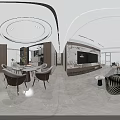 Modern Living and Dining Room Interior With Marble Wall Sofa And Coffee Table