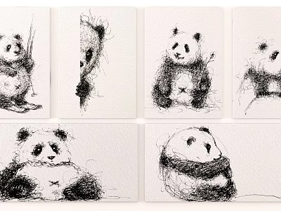 Panda Animal Line Art Drawings With Various Cute Sitting And Hugging Poses 3d model