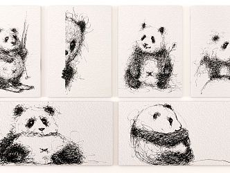 Modern animal painting panda decorative painting 3d model