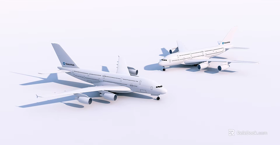 Modern White Commercial Passenger Airliners With Streamlined Design And Large Engines 3d model 