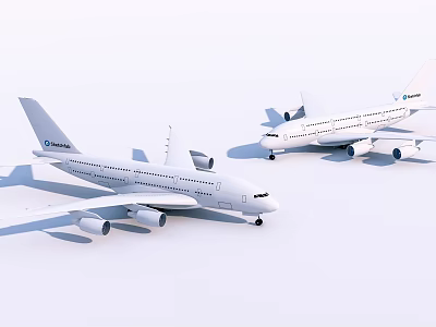 Modern White Commercial Passenger Airliners With Streamlined Design And Large Engines 3d model