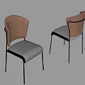 Modern Dining Chairs With Curved Brown Backrest Light Gray Seat And Black Metal Legs