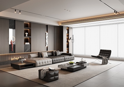 Italian Style Living Room Sofa Combination Leather Sofa Leather Multi-Person Sofa Italian Style Coffee Table Living Room Sofa Background Wall Leisure Chair Italian Style Light Luxury Living Room 3d model