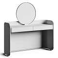 Elegant Modern Dressing Table With Round Mirror And Beige Storage Drawers