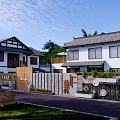 Traditional Chinese Architecture With White Walls Black Roofs Stone Walls And Wooden Cart