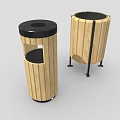 Wooden Roadside Trash Bins With Metal Accents For Public Road Facilities