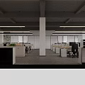 Modern Public Office Space Featuring Open Layout Desks Chairs Pendant Lights And Green Plants