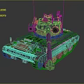 Military Teal Tank With Weathered Metallic Finish Turret Gun Barrel And Tracks