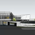 Modern Sales Office Building With Curved Glass Facade And Landscape Design 3d model