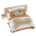 Cozy Modern Double Bed With Beige Upholstered Headboard Brown Pillows And White Blanket
