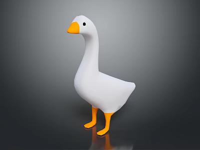 Cute White Duck Toy With Orange Beak And Orange Feet On Dark Surface 3d model