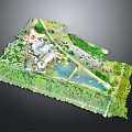 Natural Scenic Landscape Aerial View With Lush Trees Vegetation Lake Grass And Paths