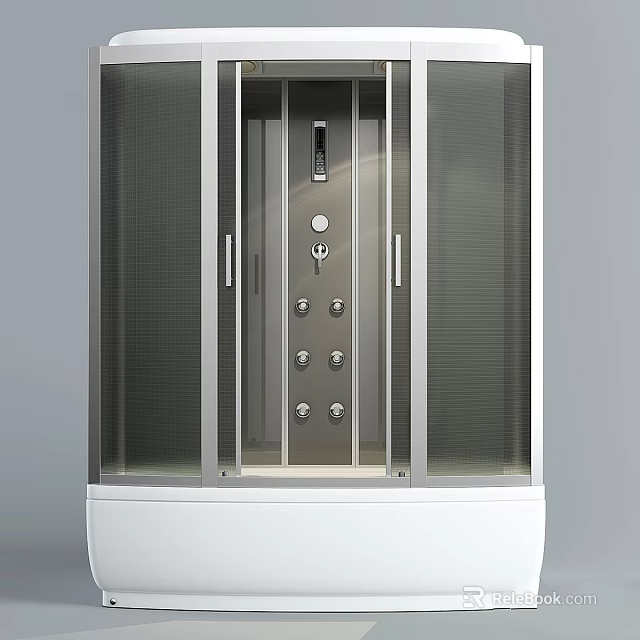 Modern Shower Sauna Design With Glass Door Metal Frame And Control Panel 3d model 