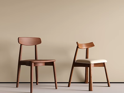 Minimalist Walnut Solid Wood Dining Chairs With Upholstered Seat Option For Cozy Home Dining Room 3d model