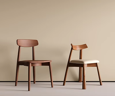 Minimalist Walnut Solid Wood Dining Chairs With Upholstered Seat Option For Cozy Home Dining Room 3d model