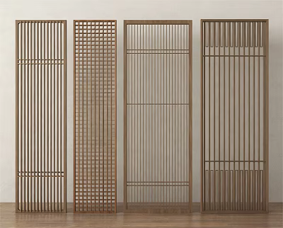 Modern Wooden Room Dividers With Decorative Grid Patterns For Interior Partition 3d model