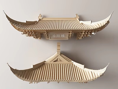 Traditional Chinese Architectural Components With Curved Eaves Wooden Roof And Bracket Details 3d model