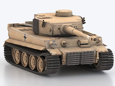 Vintage Military Tank With Sandy Color Tracks Turret Cross Marking And Gun Barrel 3d model