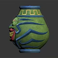 Green Smiley Face Decorative Jug With Blue Accents And Cartoon Design