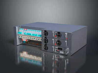 Gray Computer Server Power Supply Unit With Multiple Ports Control Panel And Indicator Lights 3d model