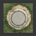 Round Manhole Cover Outdoor Scene With Green Grass And Surrounding Soil