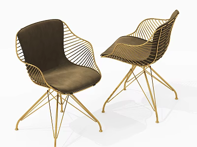 Modern Leisure Chairs with Gold Metal Frame and Dark Brown Wire Design Seat 3d model