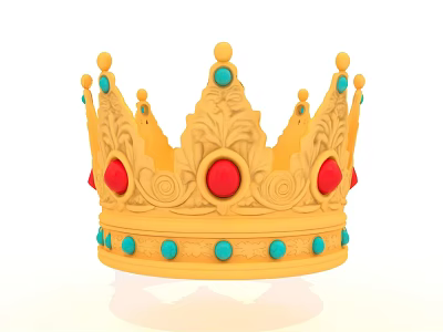Elegant Decorative Golden Jewelry Crown Featuring Ornate Patterns Red and Turquoise Gemstones 3d model