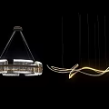 Modern Chandeliers With Round Crystal Frames Transparent Elements And Curved Illuminated Lines 3d model