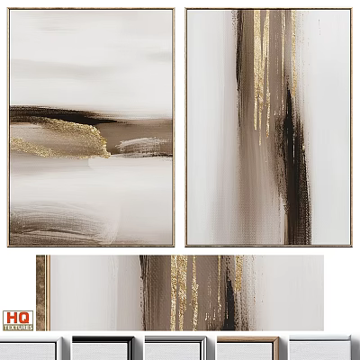 Modern Abstract Art Frame With Gold Accents For Home Wall Decor 3d model