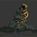 Enchanted Witch Hat Decoration With Green Yellow Tones Coiled Golden Accents And Leaf Shaped Base