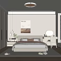 Modern Bedroom Interior With White Bed Decorative Painting Wardrobe And Dressing Table