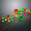 Artistic Colorful Fruits and Vegetables Decorative Pieces in Bright Red Green Yellow Hues